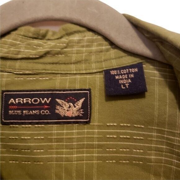 Arrow Mens Sz L Tall Green  Plaid Short Sleeve Button Down Shirt - Picture 6 of 9